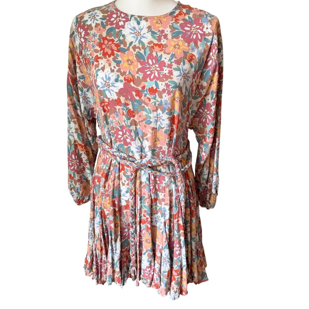 Storia Fall Floral Boho Cottagecore Belted Flowy Mini Dress Womens S Bloomcore